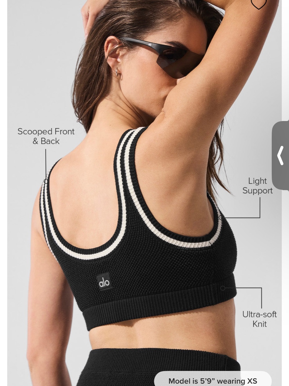 NWT ALO Yoga Tennis Club Sweater Knit Bra - Black / Ivory - Size Large